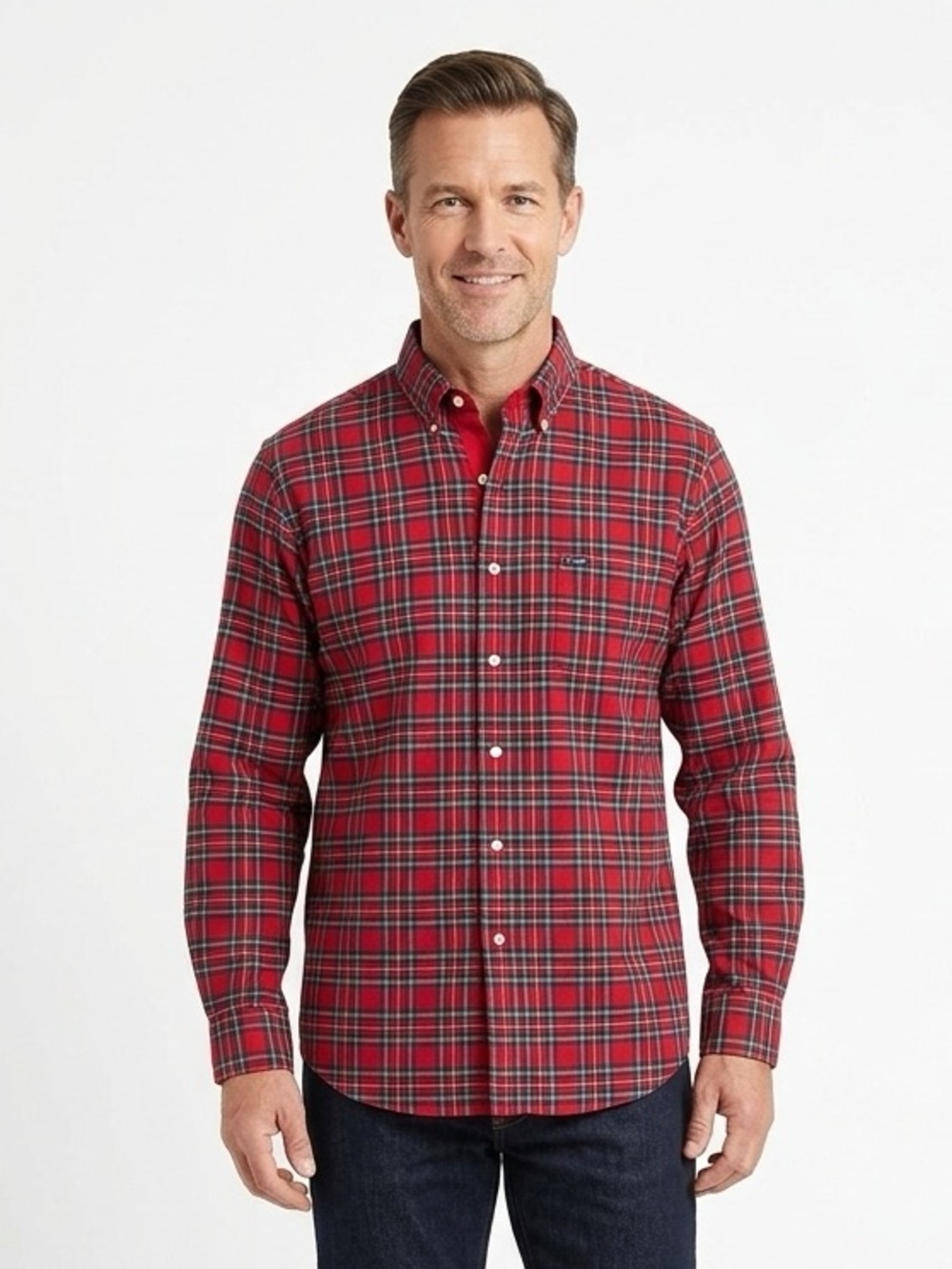 RALPH LAUREN CHAPS Plaid Button Down Casual Cotton Shirt L Large Red $75 EUC
